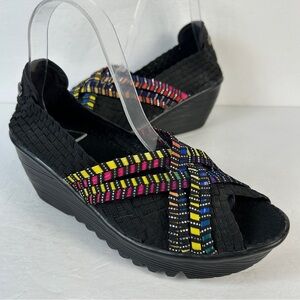 bernie mev. Black Wedges with Colorful Straps 40